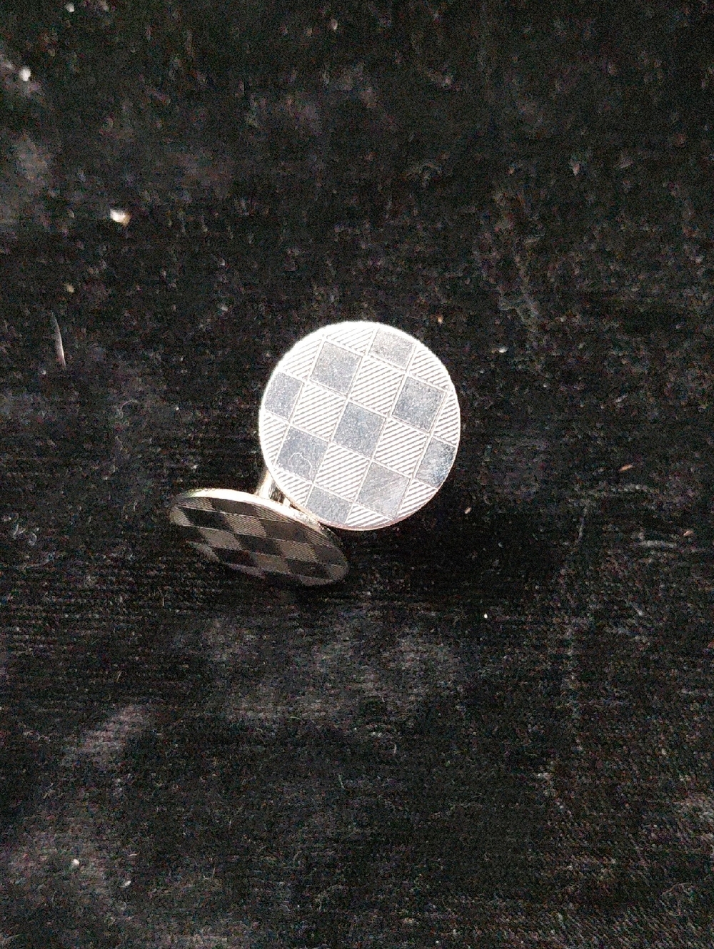 Vintage Silver Checkered Round Cufflinks - Men Accessories